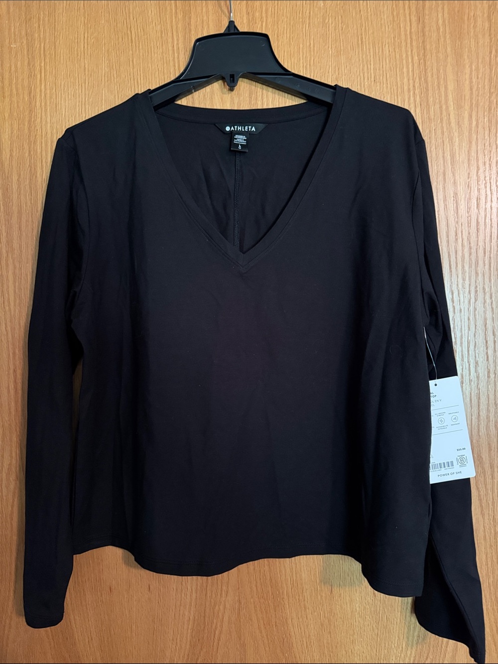 Athleta Black V-Neck Long Sleeve Women's Tee